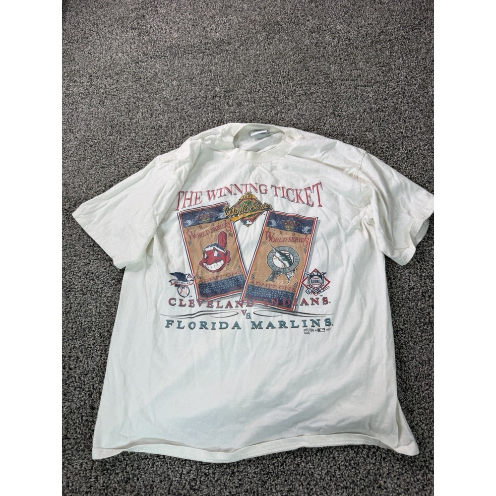Vintage 1997 Cleveland Indians World Series T Shirt Men's Size XL White